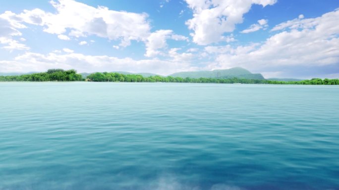 碧水蓝天水面场景