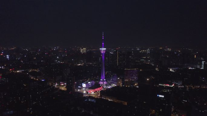 4K-log成都夜景航拍电视塔夜景