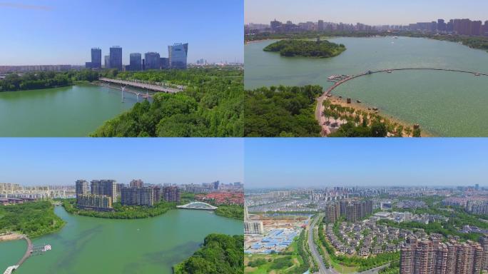 张家港航拍张家港暨阳湖城市风景