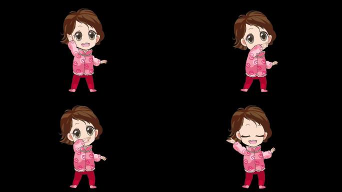 卡通女娃挥手动画循环带通道