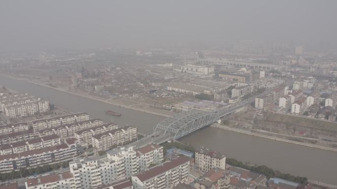 4K-log丹阳城市大景航拍人民大桥