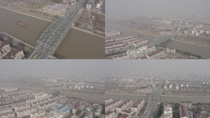 4K-log丹阳城市大景航拍人民大桥