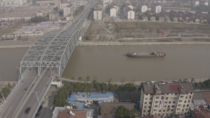 4K-log丹阳运河商船人民大桥航拍