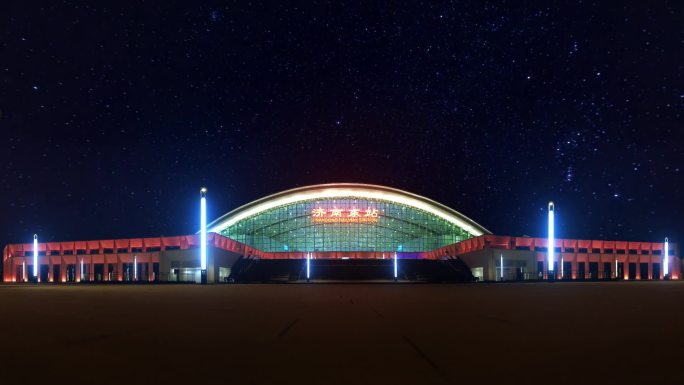 济南新东站高铁站夜景星空