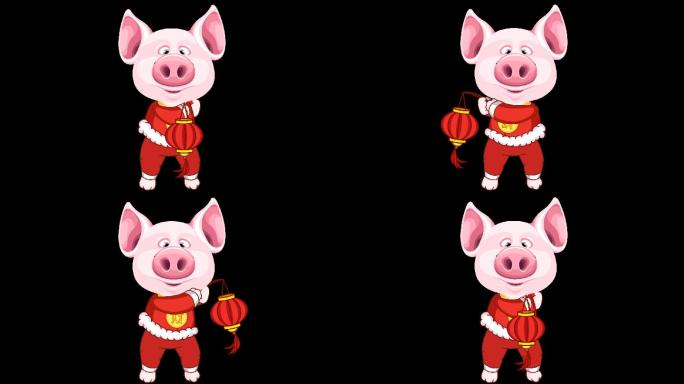 卡通猪灯笼喜庆拜年动画循环通道