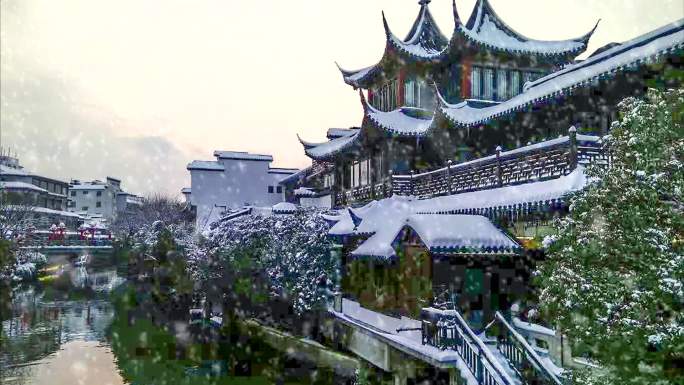 夫子庙雪景素材