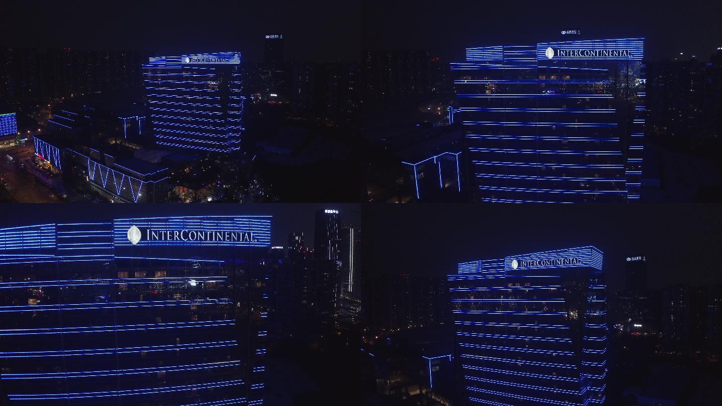 4K-log成都世纪天堂洲际酒店航拍夜景