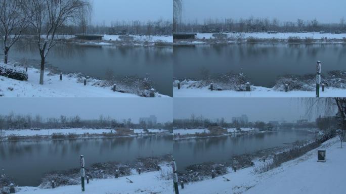 冬日河流的白雪