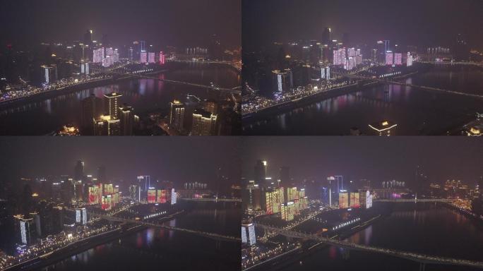 4K-log重庆夜景嘉陵江边航拍
