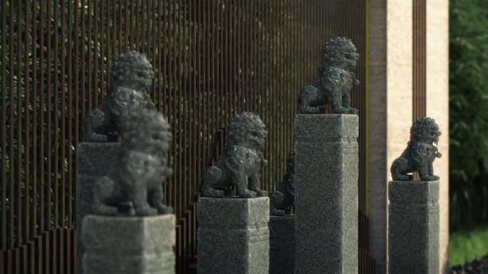 中式石狮雕塑景观