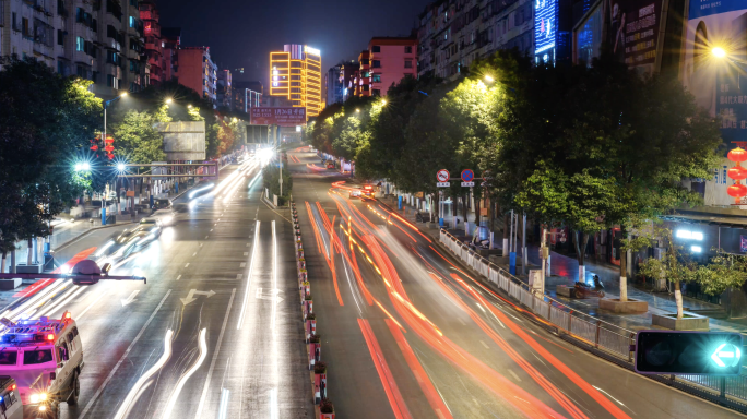 城市夜景延时;车流地铁光晕夜市