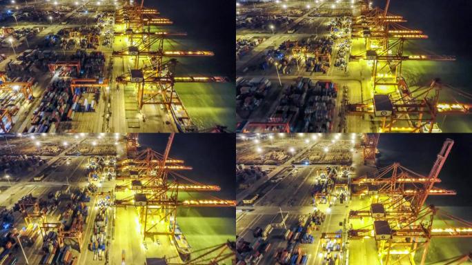 广西北部湾港钦州港港口集装箱装卸航拍延时