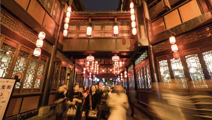 成都锦里夜景延时，夜景延时