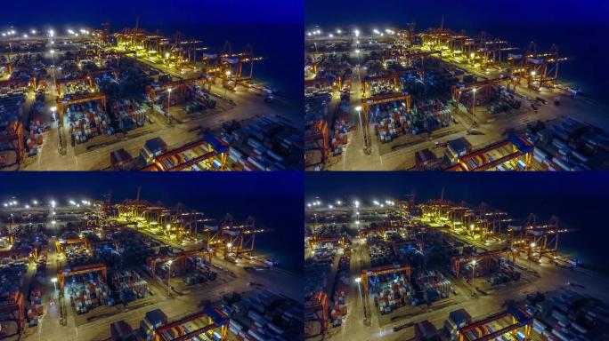 广西北部湾港钦州港港口集装箱装卸航拍延时