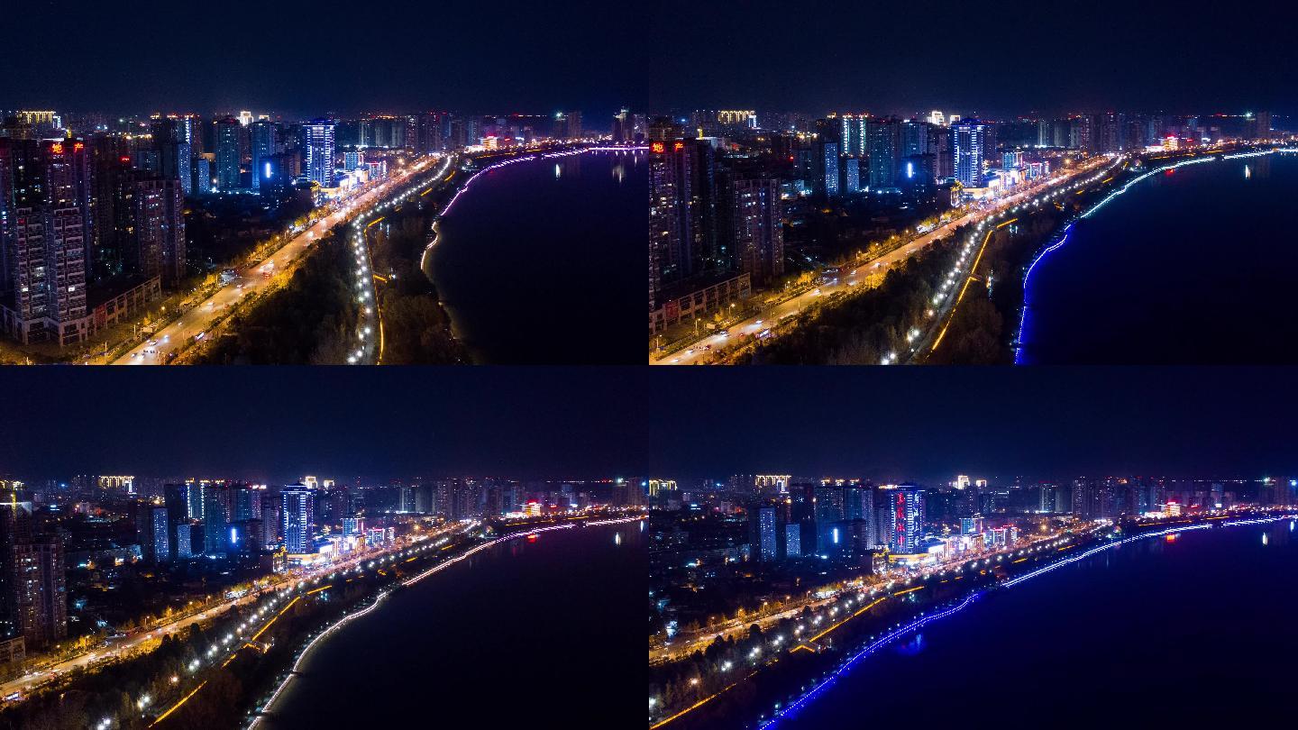 汉中滨江路夜景移动航拍延时摄影