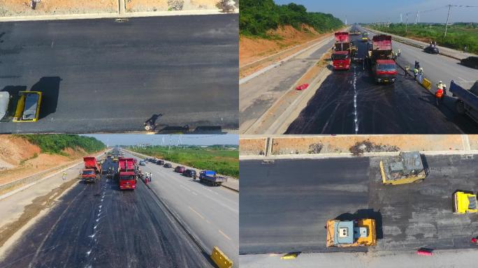 道路施工修路沥青铺设航拍