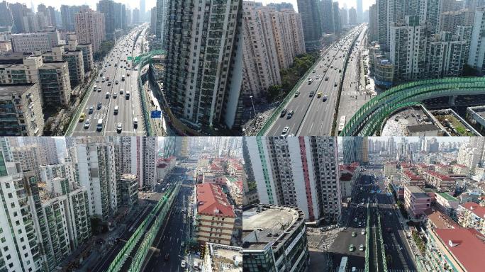 上海南北高架下闸道航拍