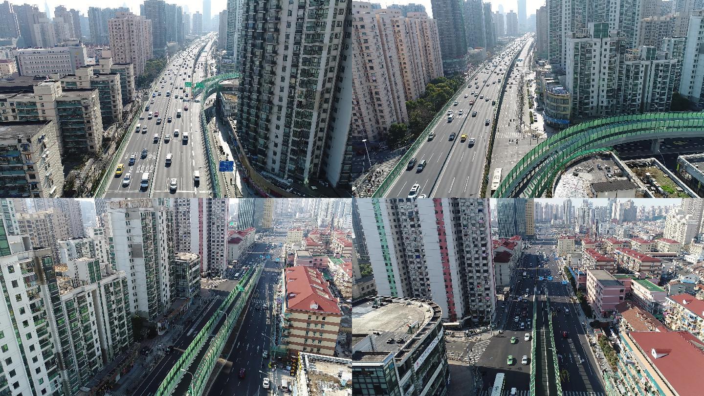上海南北高架下闸道航拍