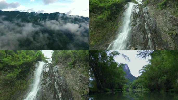 瀑布云雾山顶溪水河流