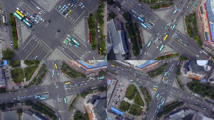 城市十字路车流交通航拍
