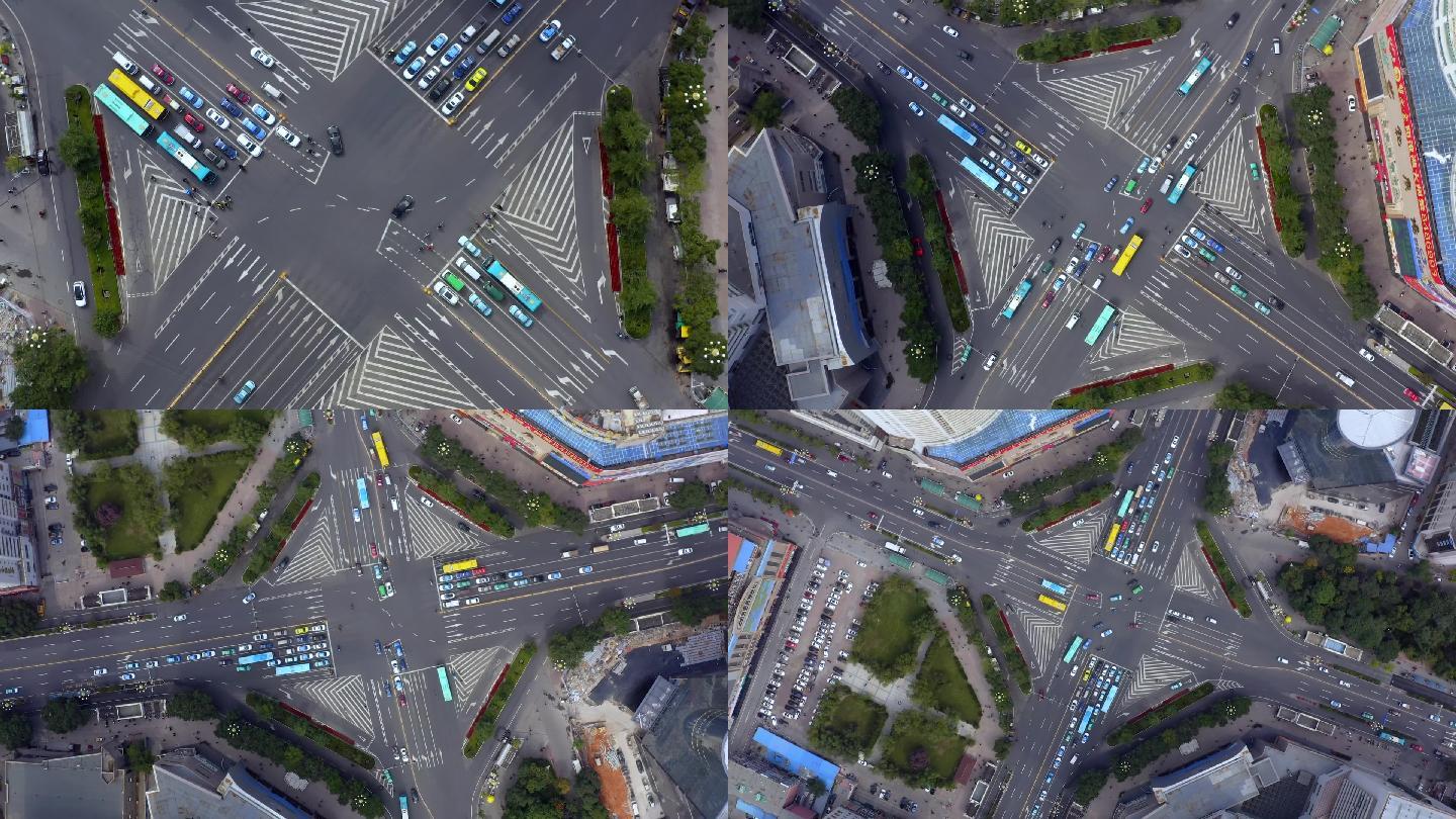 城市十字路车流交通航拍