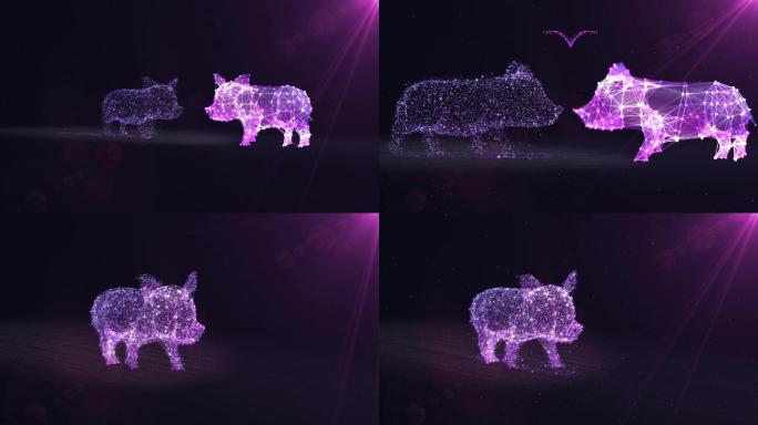 时尚生肖爱心猪粒子模型模拟替代