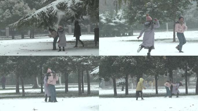 冬天女孩玩雪打雪仗-电影机升格镜头