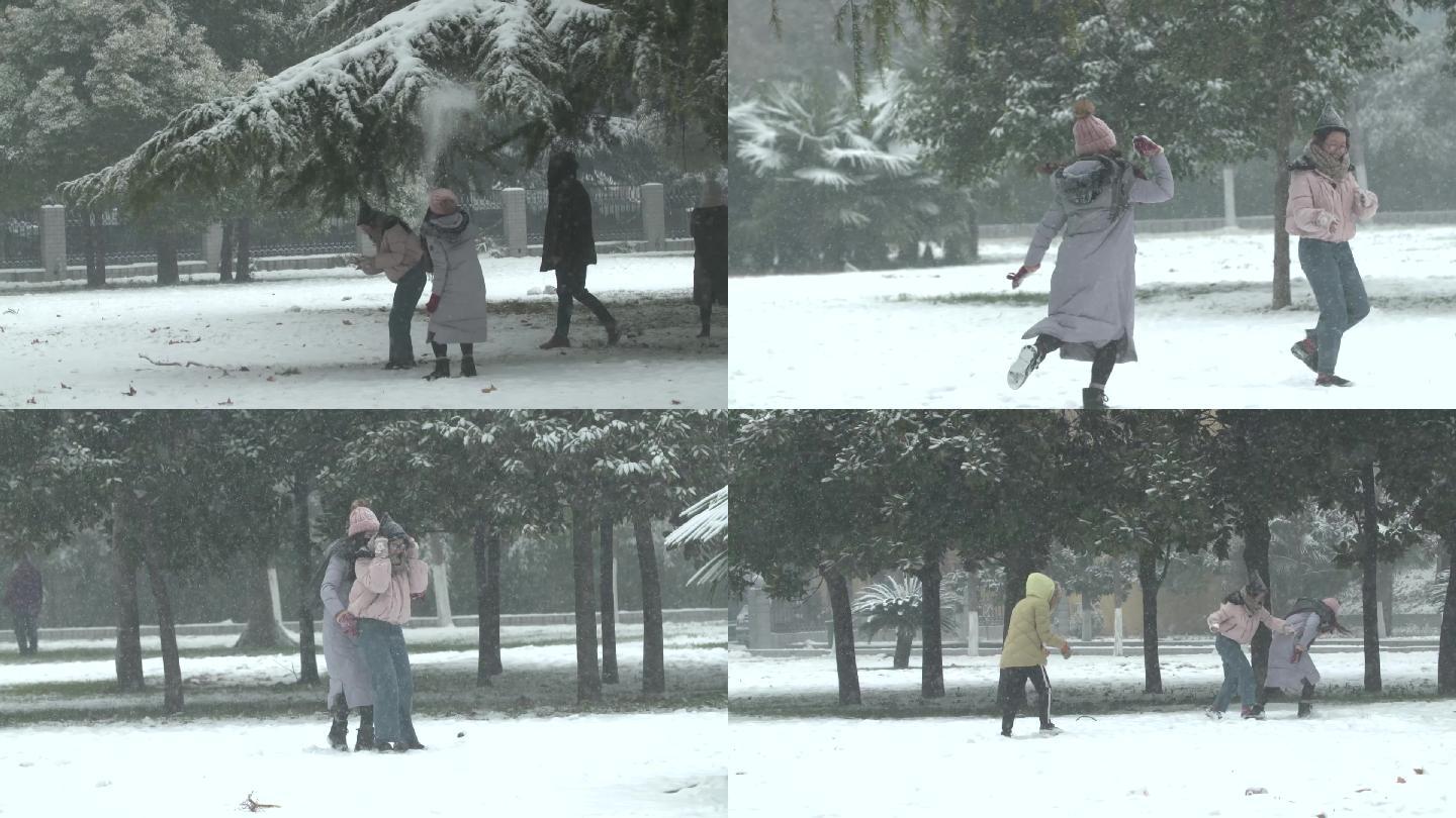 冬天女孩玩雪打雪仗-电影机升格镜头