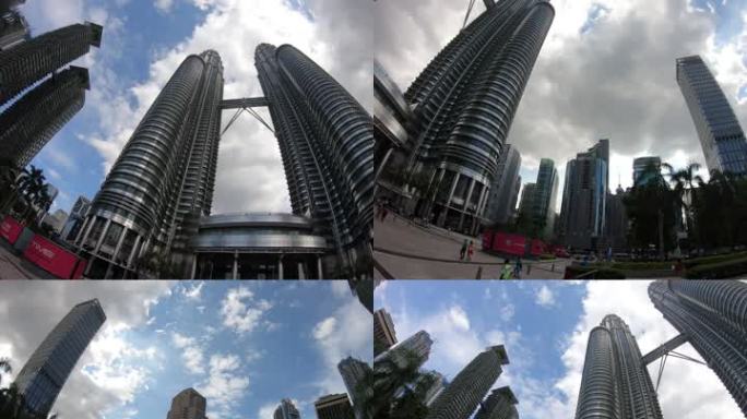 吉隆坡双子塔石油大厦广角仰视拍摄