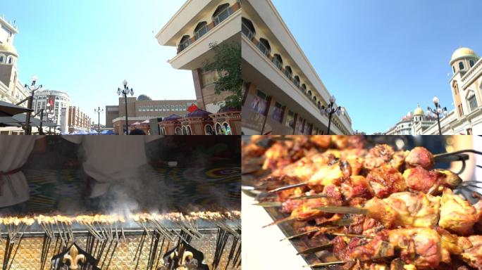 4K新疆国际大巴扎美食街烤鱼羊肉串馕坑肉