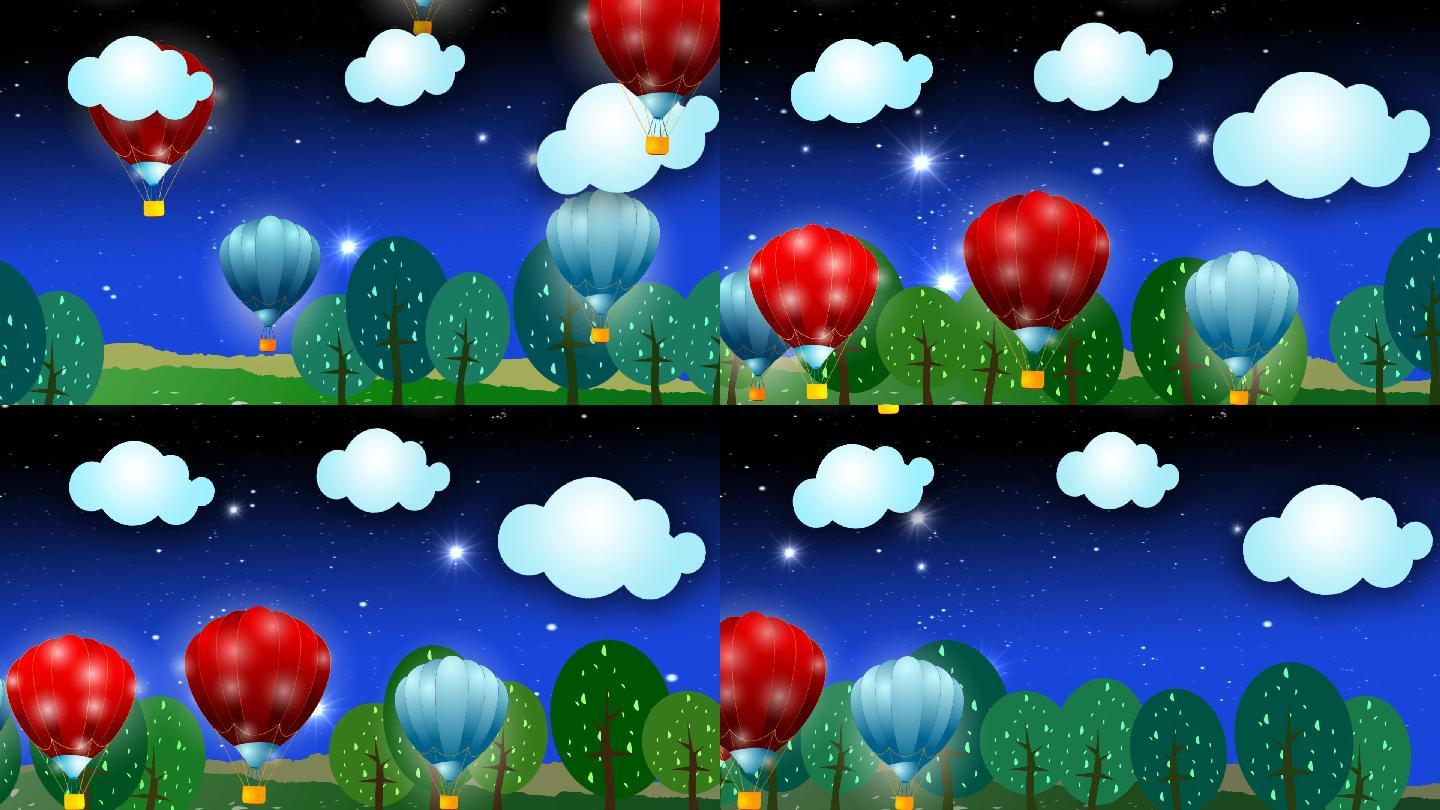夜晚飞翔的热气球
