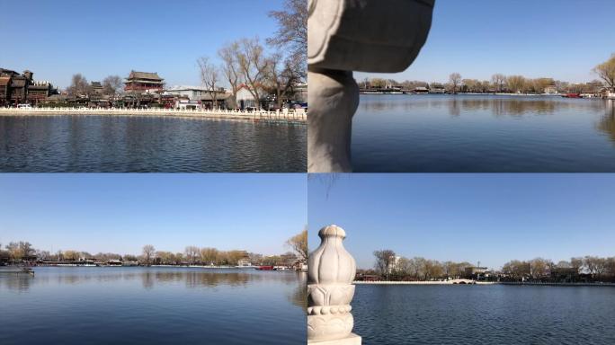 蓝天水面北京后海春季风景