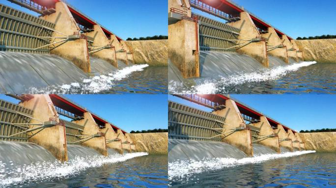 水力发电站水坝三维动画