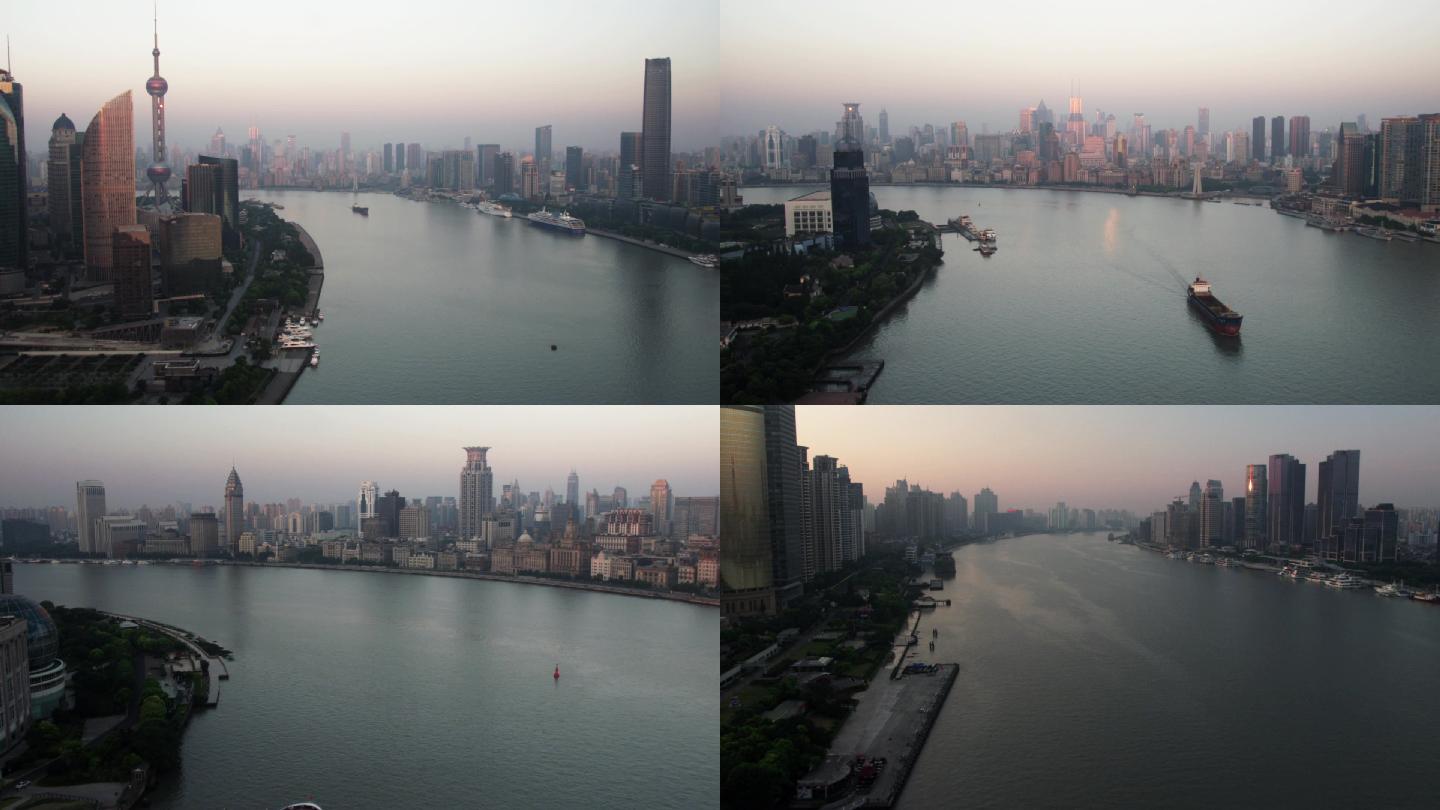 航拍上海外滩黄浦江全景城市空镜素材