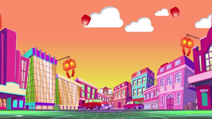 卡通三维糖果色风格城市背景