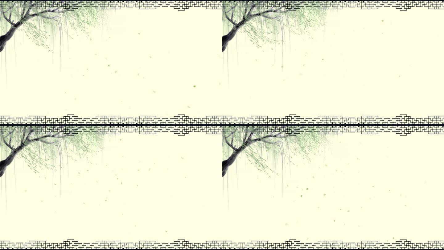 无缝循环柳树飘边框-带透明通道