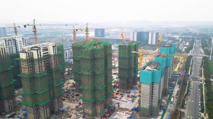 4K航拍中国建筑中建集团塔吊工地