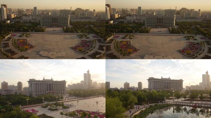 新疆乌鲁木齐市南湖广场市政府航拍