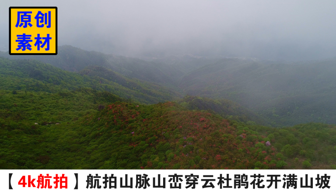 4K航拍山脉山峦穿云杜鹃花开满山坡