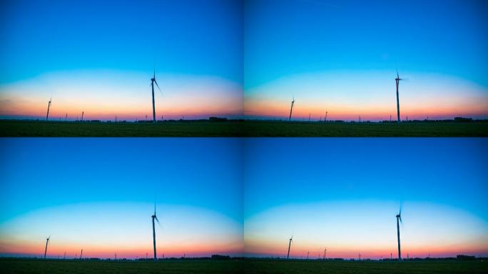 黄昏时刻新能源风力发电延时摄影