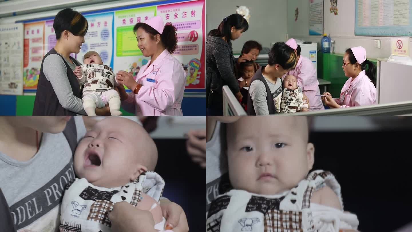 婴儿在防疫站接种疫苗