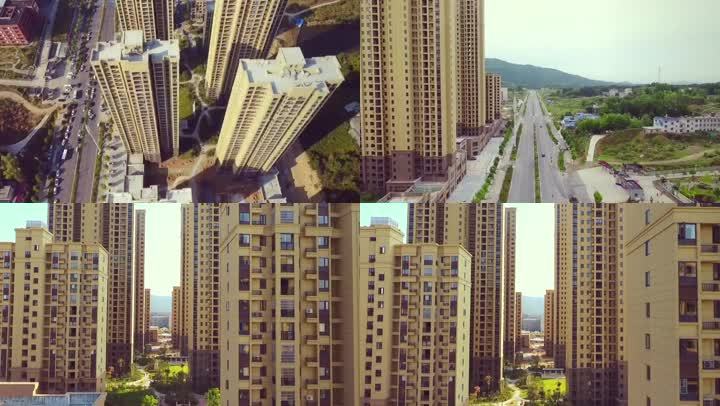 航拍机在楼宇间穿梭