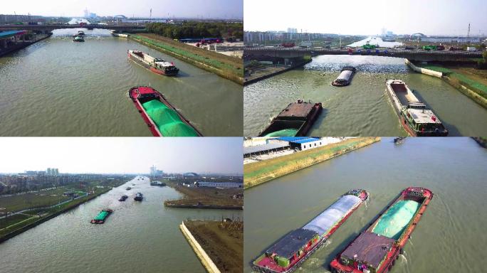 4K京杭大运河运河货轮船苏州段