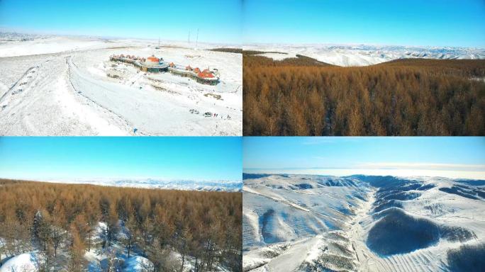 航拍内蒙古草原雪景震撼雪山