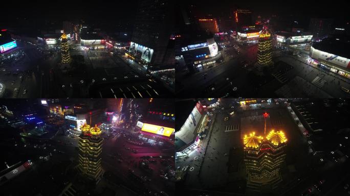 4K郑州城市二七广场二七塔老城区夜景航拍