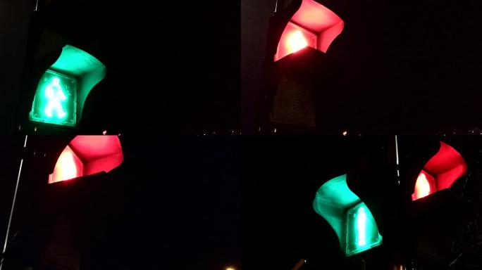 夜间红绿灯交通信号灯特写