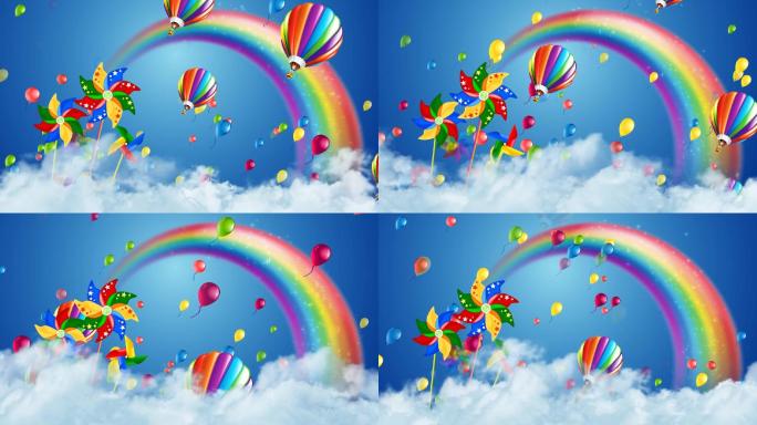 蓝天彩虹热气球