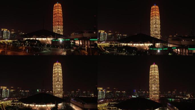 4K郑州城市CBD大玉米会展中心夜景航拍