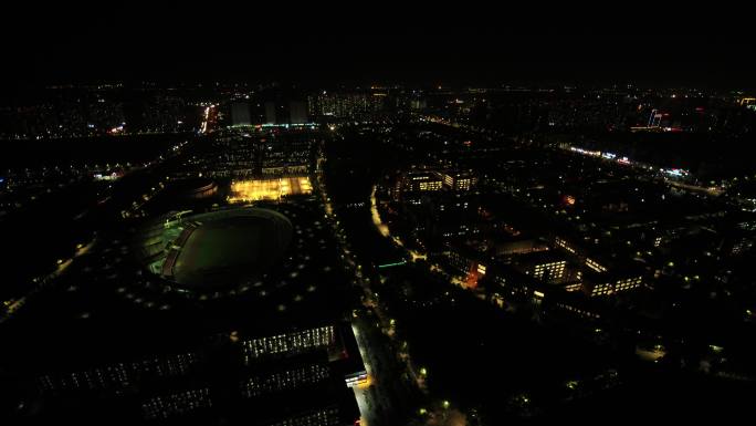 郑州大学郑大新校区全景航拍夜景