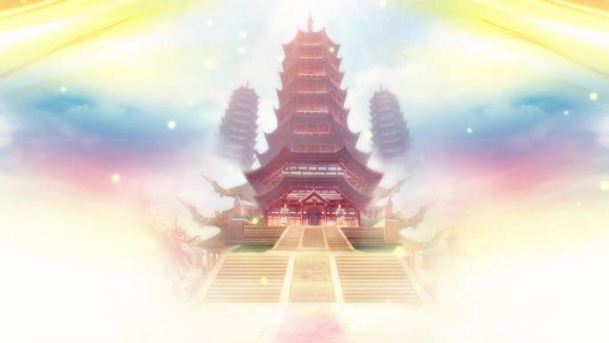 中国风天宫宫殿宝塔古塔LED背景视频